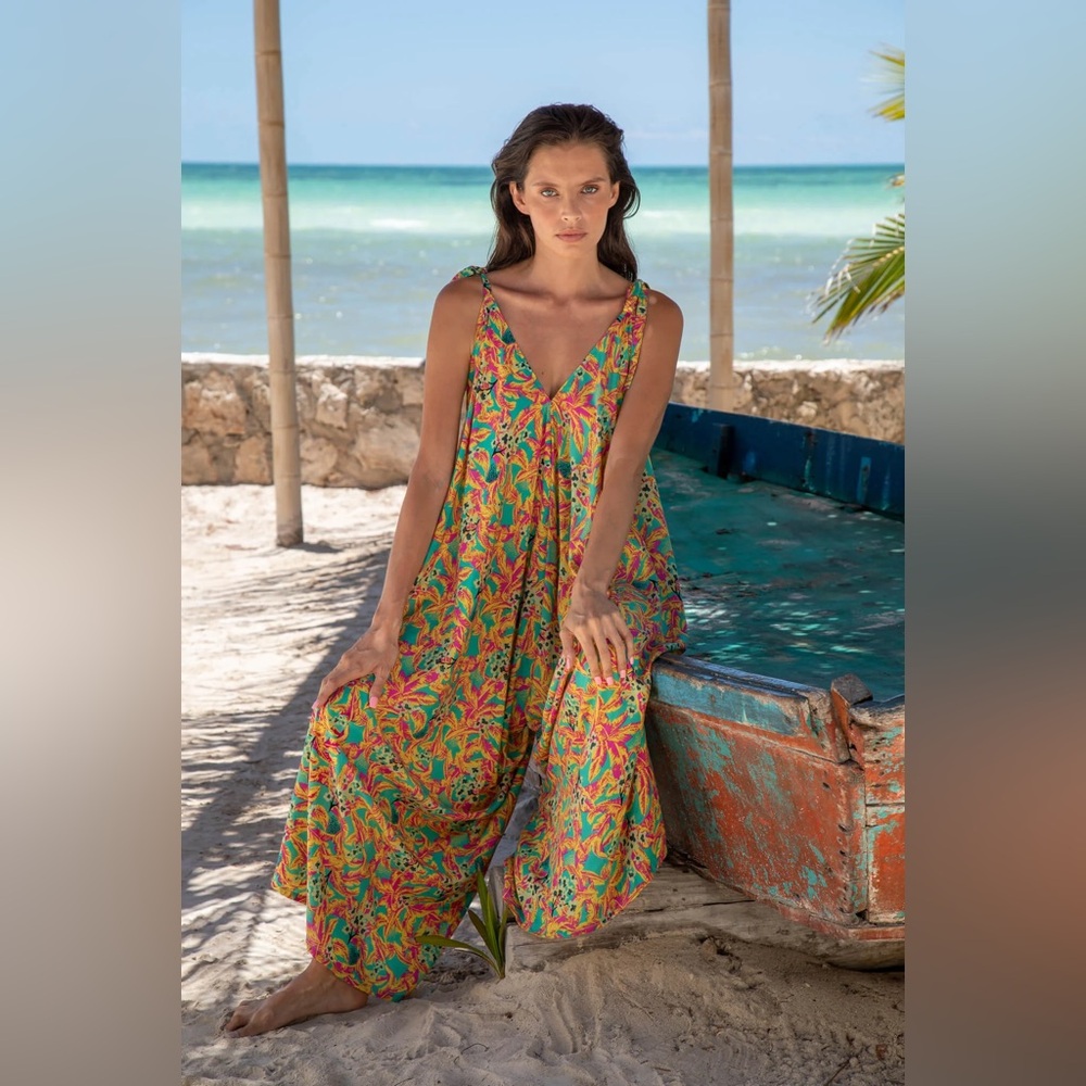 NWT Bali Prema Gypsy Jumpsuit Comet Teal with Black